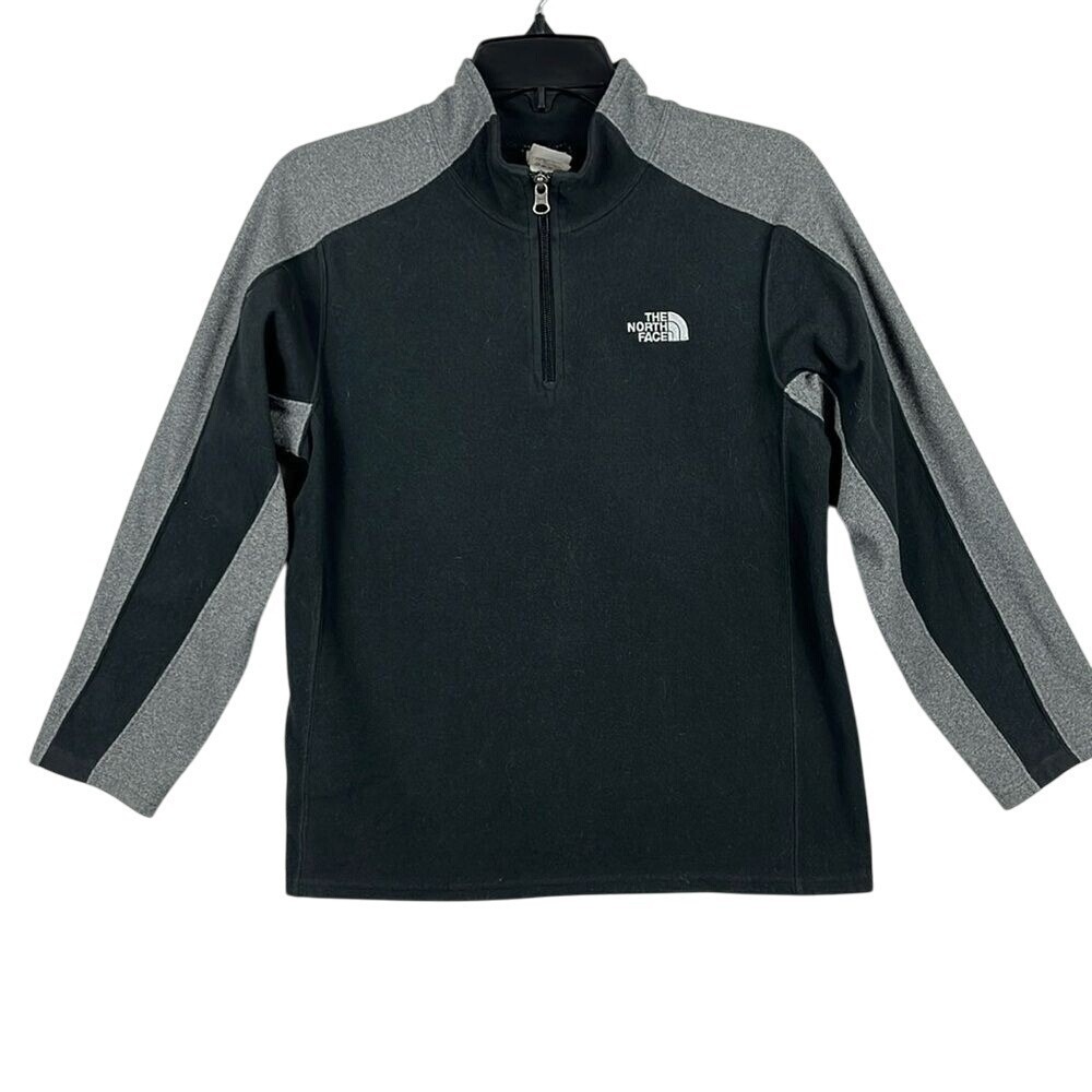 North Face 1/4 Zip‎ Long Sleeve Fleece Pullover Boys Size Large Youth Black Grey